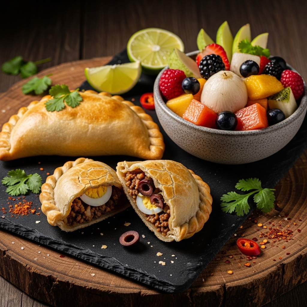 Chilean Gluten-Free Breakfast Delight: Aromatic Empanadas and Fresh Fruit Salad